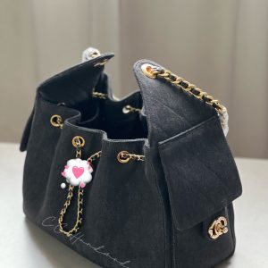 Denim Drawstring Hobo Bag