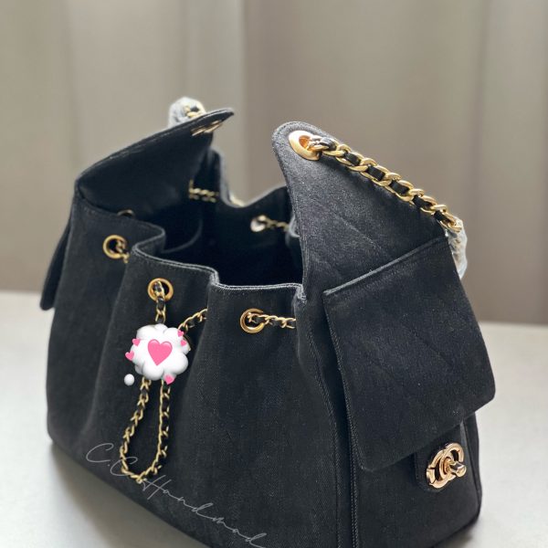 Denim Drawstring Hobo Bag
